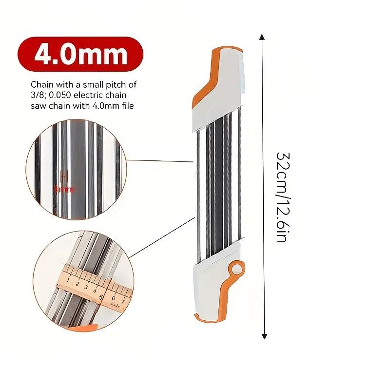 Chain saw file: upgraded lightweight, battery-free and portable, precision sharpening for 3/8-inch saw chain, single-direction reciprocating operation, essential tool for outdoor gardening and forestry maintenance.(Orange-with 4.0 file)