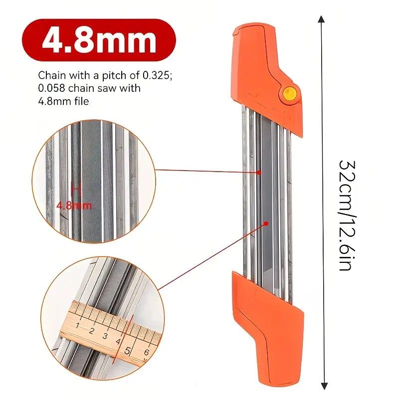 Chain saw file: upgraded lightweight, battery-free and portable, precision sharpening for 3/8-inch saw chain, single-direction reciprocating operation, essential tool for outdoor gardening and forestry maintenance.(Orange-with 4.0 file)