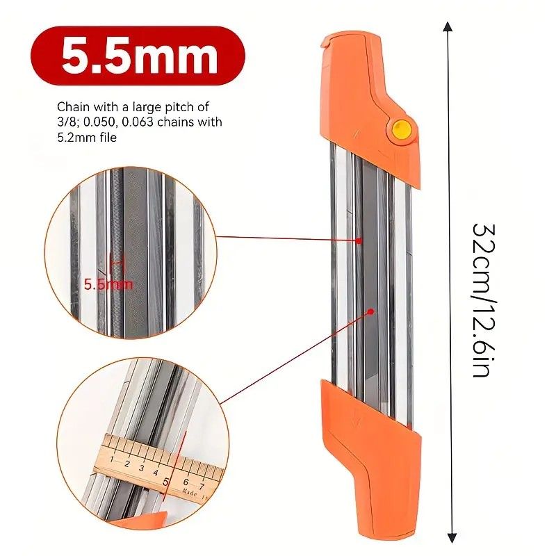 Chain saw file: upgraded lightweight, battery-free and portable, precision sharpening for 3/8-inch saw chain, single-direction reciprocating operation, essential tool for outdoor gardening and forestry maintenance.(Orange-with 4.0 file)