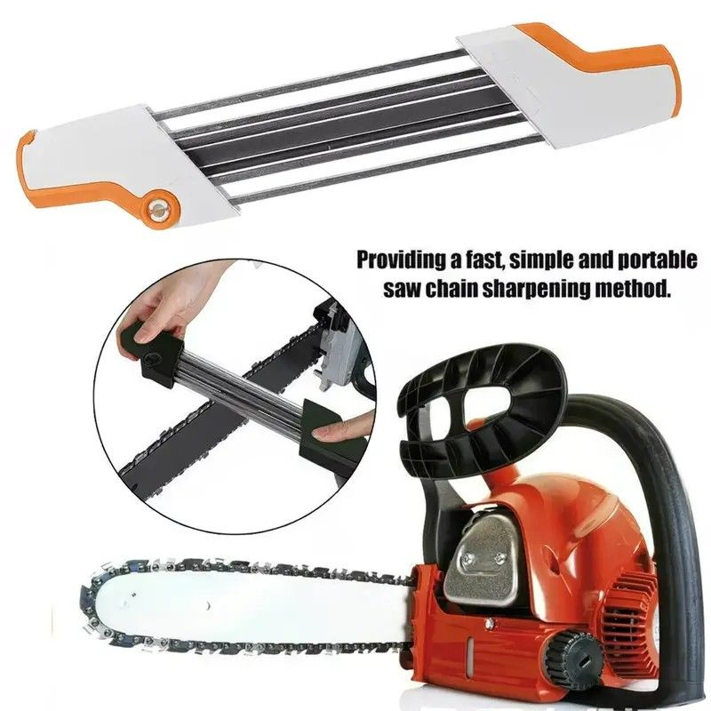 Chain saw file: upgraded lightweight, battery-free and portable, precision sharpening for 3/8-inch saw chain, single-direction reciprocating operation, essential tool for outdoor gardening and forestry maintenance.(Orange-with 4.8 file)