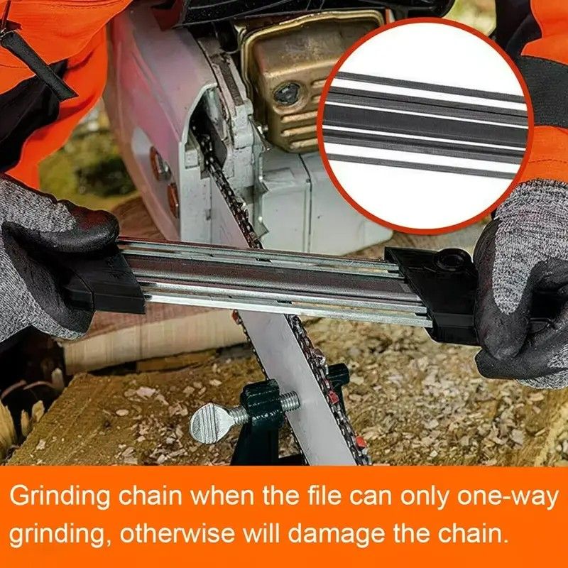 Chain saw file: upgraded lightweight, battery-free and portable, precision sharpening for 3/8-inch saw chain, single-direction reciprocating operation, essential tool for outdoor gardening and forestry maintenance.(Orange-with 4.8 file)
