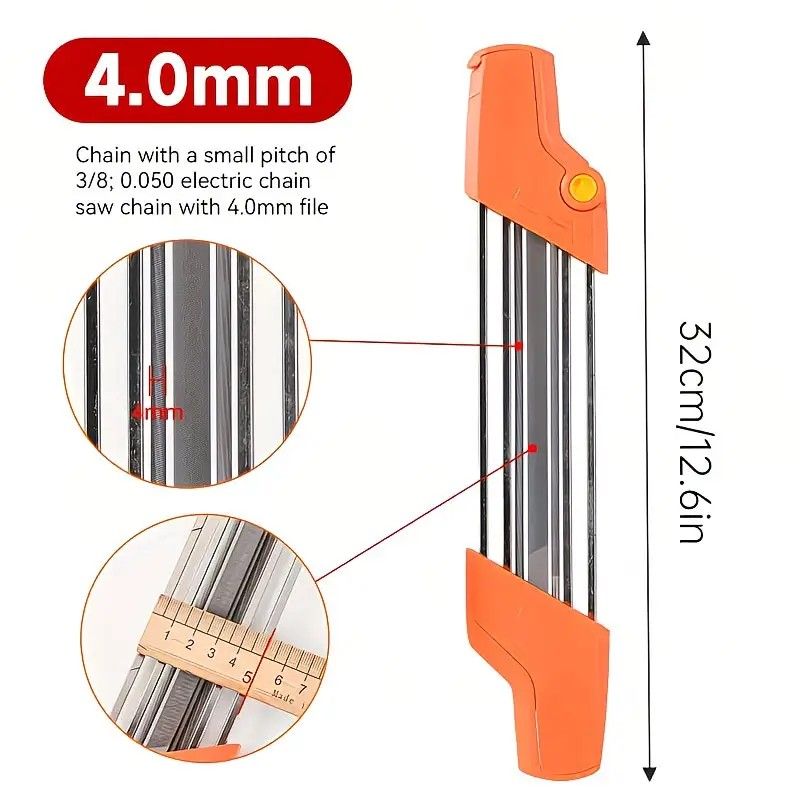 Chain saw file: upgraded lightweight, battery-free and portable, precision sharpening for 3/8-inch saw chain, single-direction reciprocating operation, essential tool for outdoor gardening and forestry maintenance.(Orange-with 5.5 file)