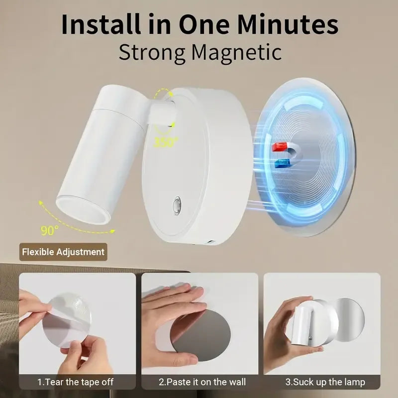 Drill Free Magnetic Charging Spotlight, 2000mAh Long Battery Life Touch Dimming, 350 Degree Rotation Multi Scene, Easily Create Home Ambiance/black