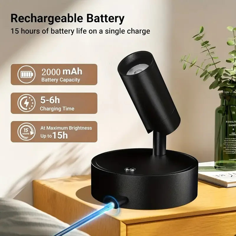 Drill Free Magnetic Charging Spotlight, 2000mAh Long Battery Life Touch Dimming, 350 Degree Rotation Multi Scene, Easily Create Home Ambiance/black