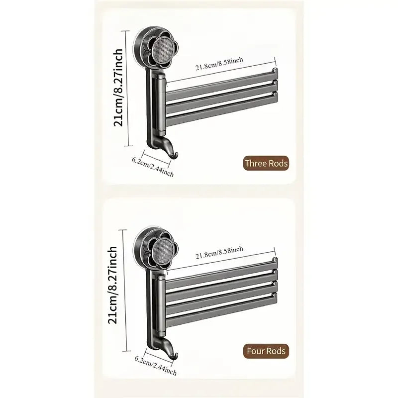 No-drill ABS Suction Cup Towel Rack, 180° Rotating Layered Storage, Dual Use for Kitchen and Bathroom, Sturdy Load Bearing and Easy to Clean./Milky white three-shot