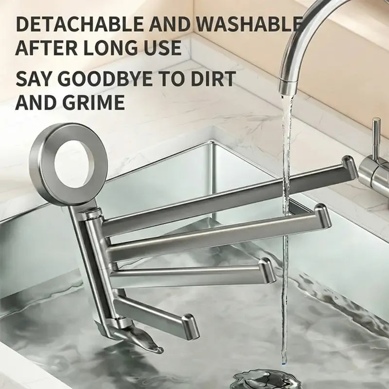 No-drill ABS Suction Cup Towel Rack, 180° Rotating Layered Storage, Dual Use for Kitchen and Bathroom, Sturdy Load Bearing and Easy to Clean./Gun gray three-shot