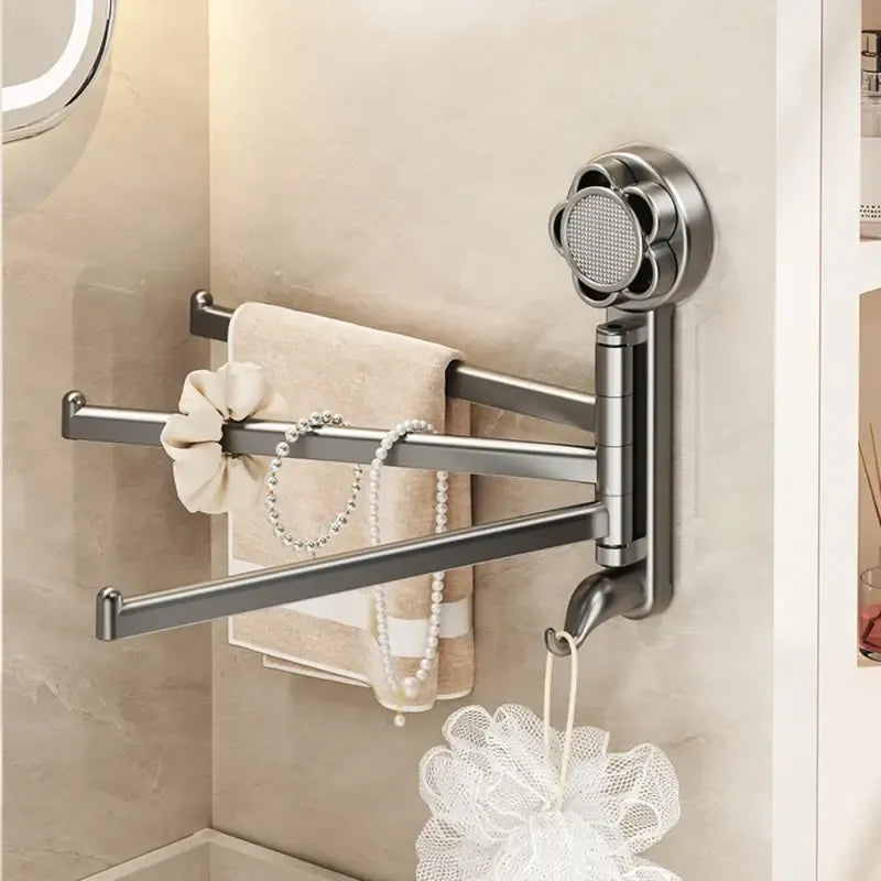 No-drill ABS Suction Cup Towel Rack, 180° Rotating Layered Storage, Dual Use for Kitchen and Bathroom, Sturdy Load Bearing and Easy to Clean./Gun gray three-shot