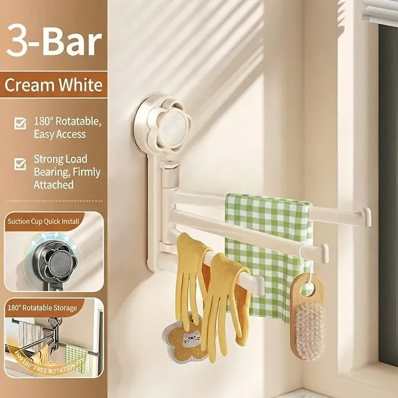 No-drill ABS Suction Cup Towel Rack, 180° Rotating Layered Storage, Dual Use for Kitchen and Bathroom, Sturdy Load Bearing and Easy to Clean./Gun gray three-shot