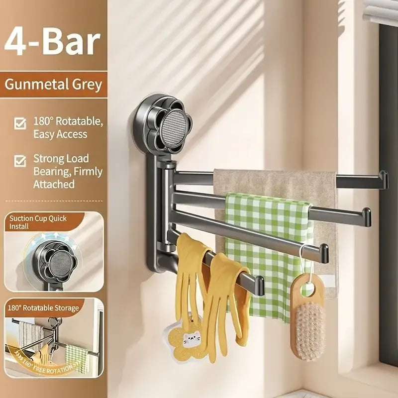No-drill ABS Suction Cup Towel Rack, 180° Rotating Layered Storage, Dual Use for Kitchen and Bathroom, Sturdy Load Bearing and Easy to Clean./Gun gray three-shot