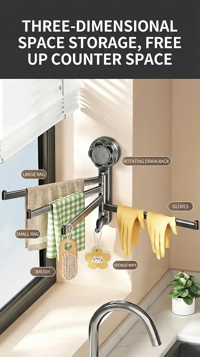 No-drill ABS Suction Cup Towel Rack, 180° Rotating Layered Storage, Dual Use for Kitchen and Bathroom, Sturdy Load Bearing and Easy to Clean./Milk white four-bar