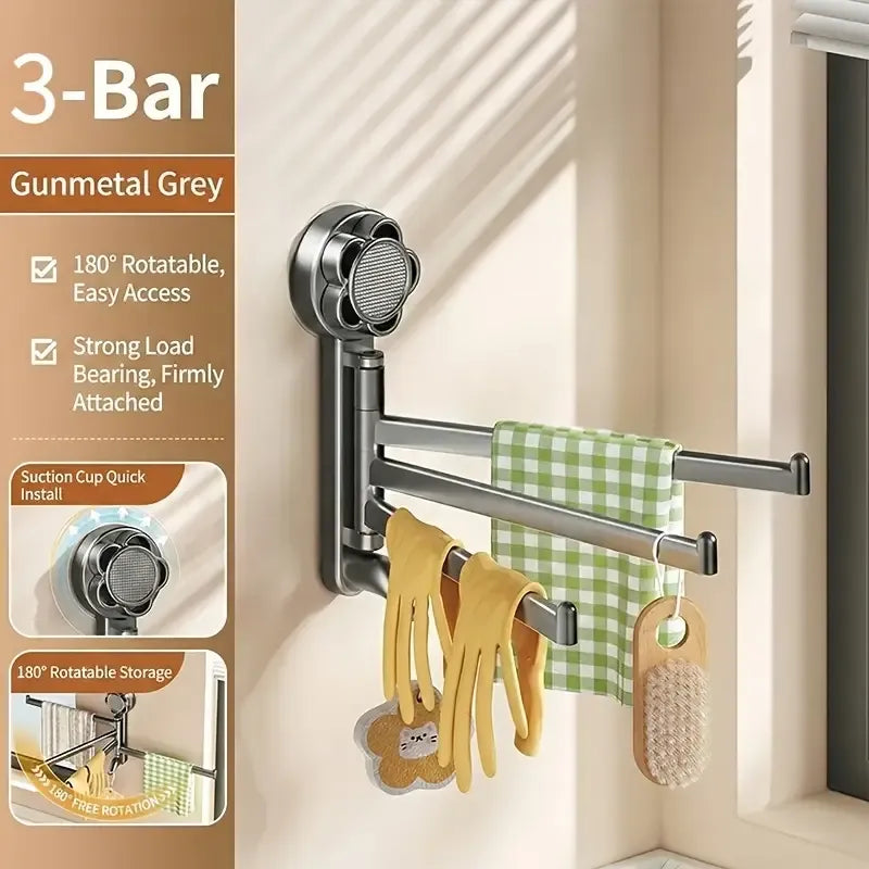 No-drill ABS Suction Cup Towel Rack, 180° Rotating Layered Storage, Dual Use for Kitchen and Bathroom, Sturdy Load Bearing and Easy to Clean./Milk white four-bar