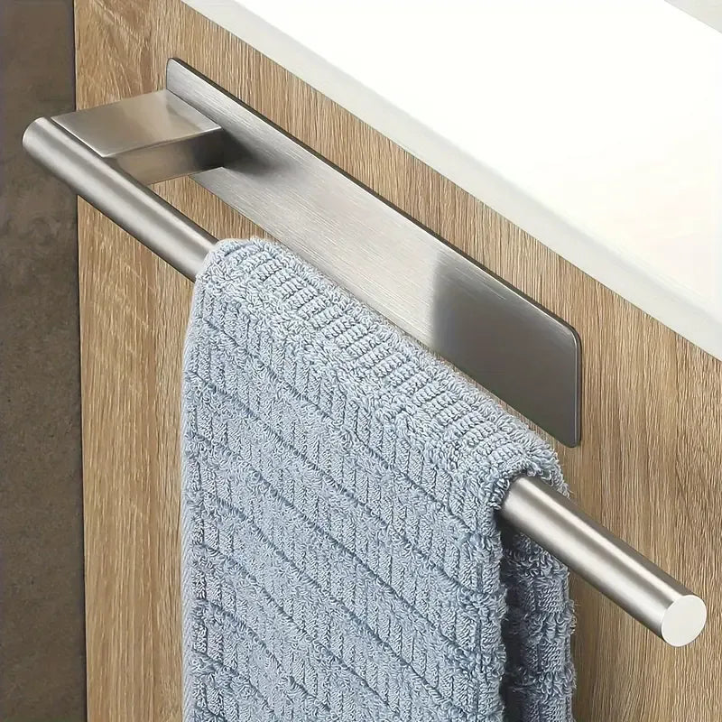 Stainless steel drill-free towel bar, rust-proof and durable, strong adhesive installation, super convenient for hanging towels in bathroom and kitchen../black