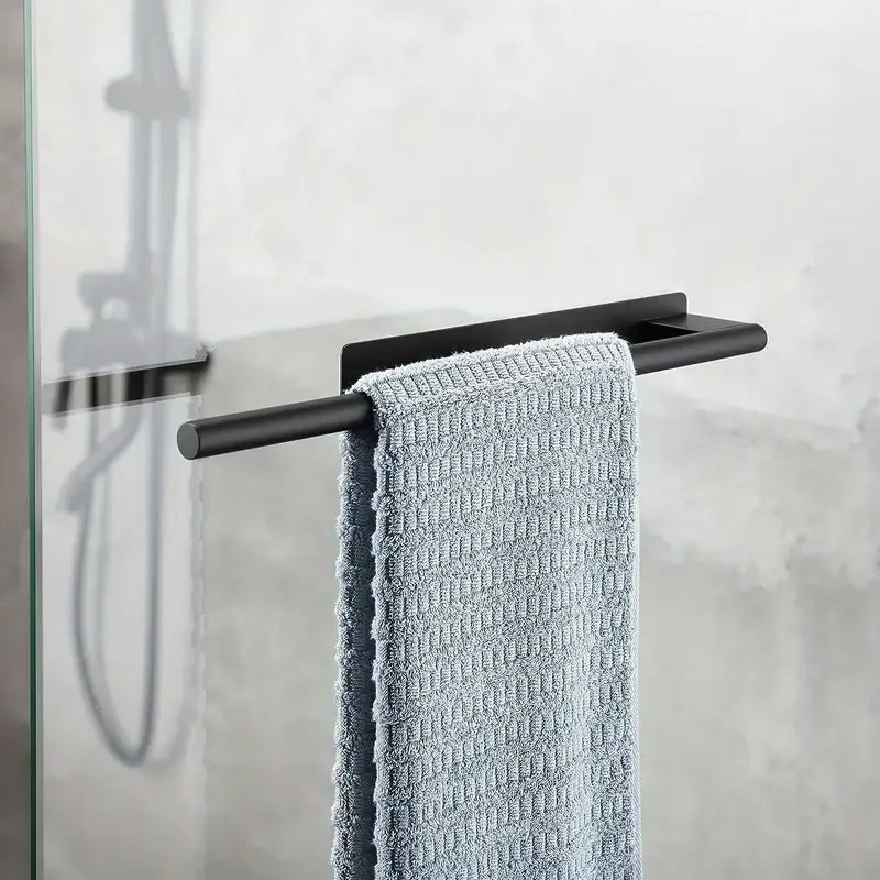 Stainless steel drill-free towel bar, rust-proof and durable, strong adhesive installation, super convenient for hanging towels in bathroom and kitchen../black