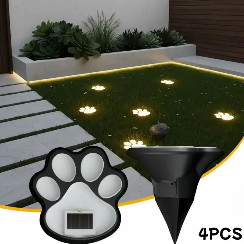 4PCS Dog Paw Solar Ground Light: Realistic paw print design, solar powered, auto on at night. Add warmth and charm to your garden pathway./white light