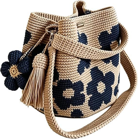 Hand crocheted flower tote bag, can be worn as shoulder bag, crossbody bag, or carried by hand, the perfect choice for everyday outings with a stylish vibe./YELLOW