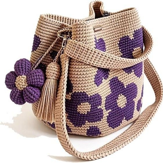 Hand crocheted flower tote bag, can be worn as shoulder bag, crossbody bag, or carried by hand, the perfect choice for everyday outings with a stylish vibe./BLUE