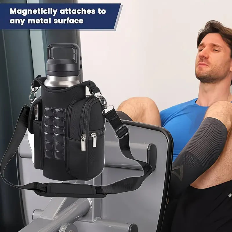 Black Double Row 12 Magnet Sports Water Bottle Bag: Magnetic attachment stays rock-solid, multi-scenario compatibility frees your hands, thickened wear-resistant fabric with thoughtful details, making sports and travel worry-free and efficient./BLACK