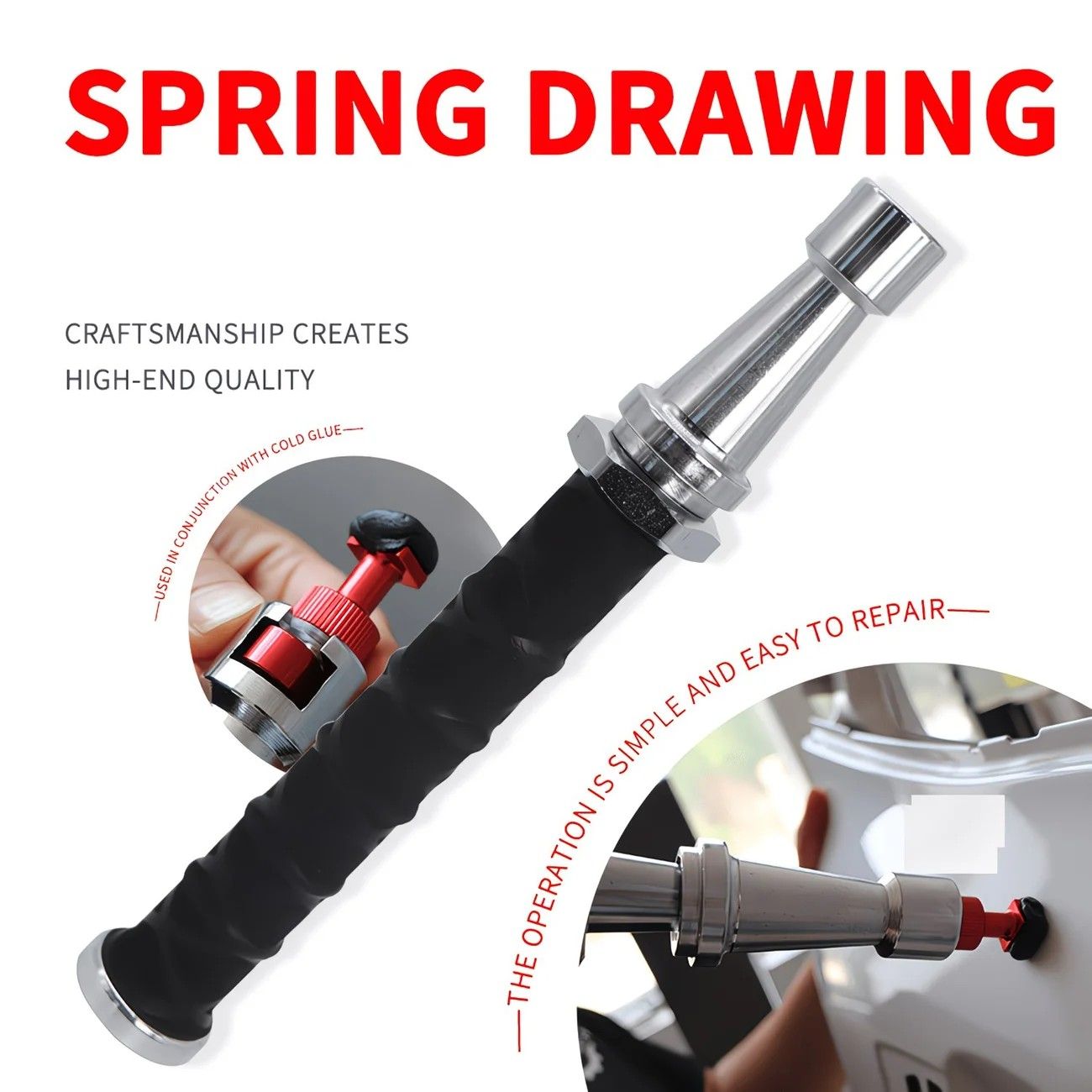 Paintless Dent Repair Puller, built-in powerful spring for automatic rebound, telescopic rod adapts to multiple scenarios, three-step operation for easy dent repair, labor-saving, efficient, and paint-friendly.（Spring tension hammer）