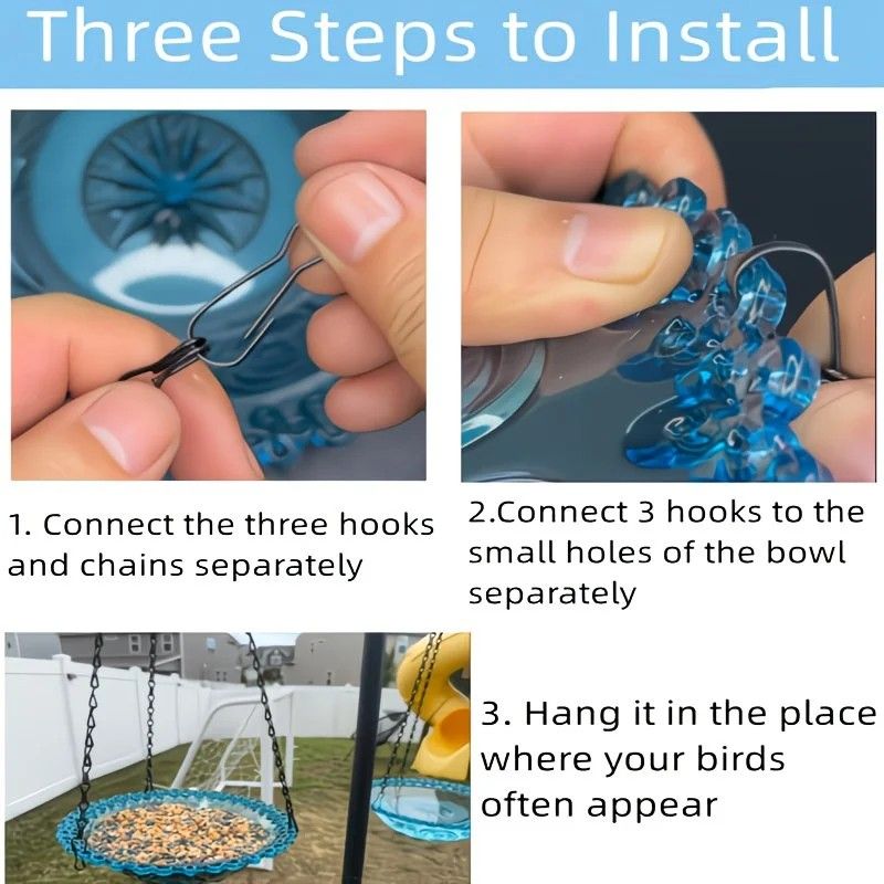 Chain-hung Double-layer Bird Feeder, transparent bowls for easy observation, thickened iron chain for stable load-bearing, adding natural vitality and bird-watching fun to your courtyard.（blue)