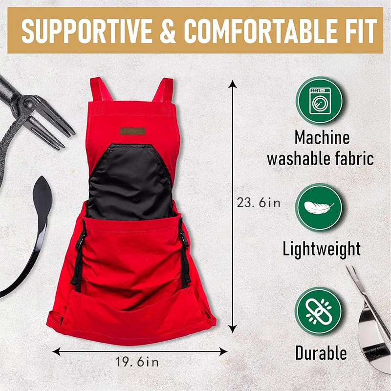 Oxford Cloth Multifunctional Gardening Apron, Thickened Durable Lightweight Large Pocket, Back Cross Straps Unisex（red)