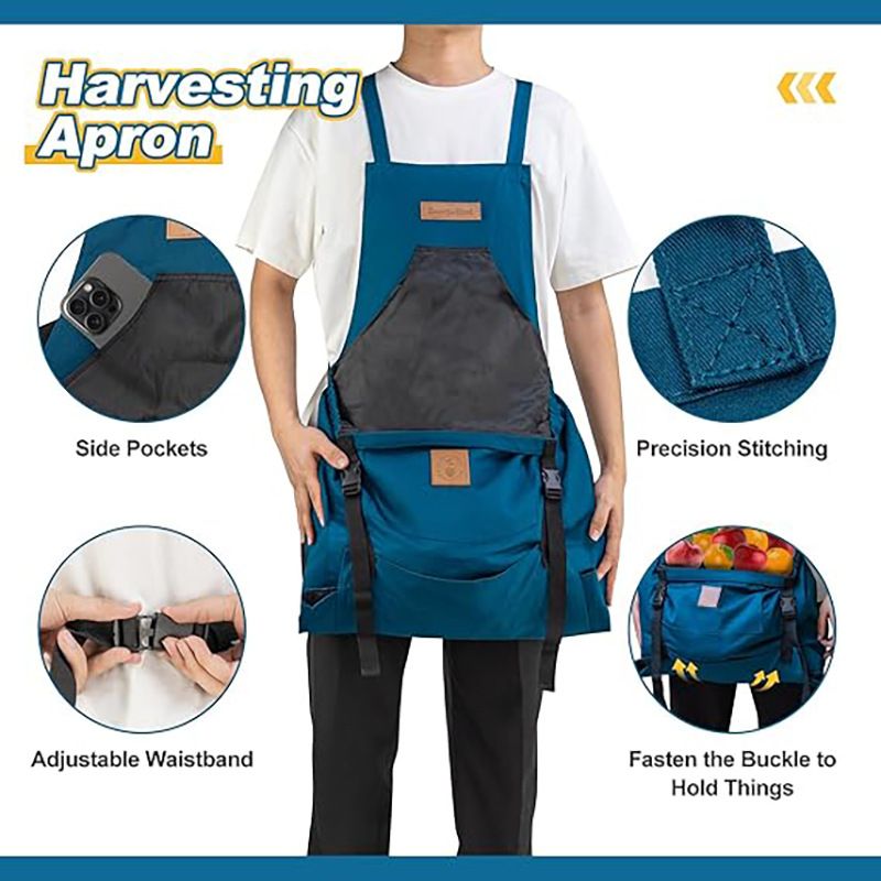 Oxford Cloth Waterproof Gardening Apron, Large Capacity Kangaroo Pocket, Cross Back Straps Comfortable, Great Helper for Picking and Weeding(grey)