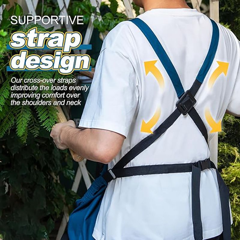 Oxford Cloth Waterproof Gardening Apron, Large Capacity Kangaroo Pocket, Cross Back Straps Comfortable, Great Helper for Picking and Weeding(grey)