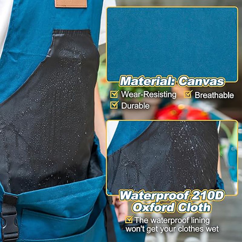 Oxford Cloth Waterproof Gardening Apron, Large Capacity Kangaroo Pocket, Cross Back Straps Comfortable, Great Helper for Picking and Weeding(pitch green)