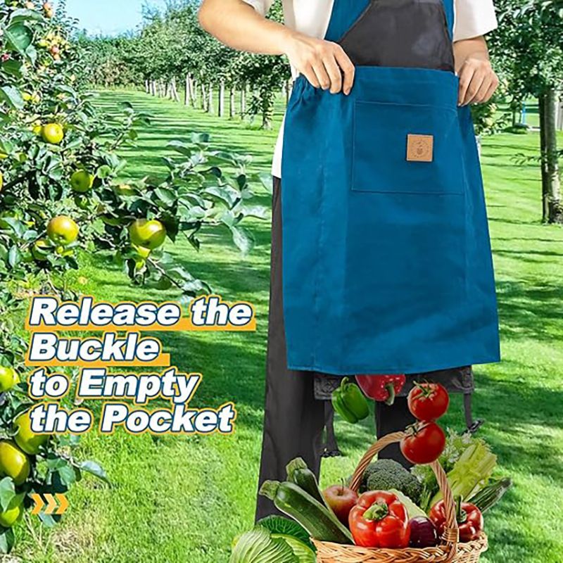 Oxford Cloth Waterproof Gardening Apron, Large Capacity Kangaroo Pocket, Cross Back Straps Comfortable, Great Helper for Picking and Weeding(pitch green)