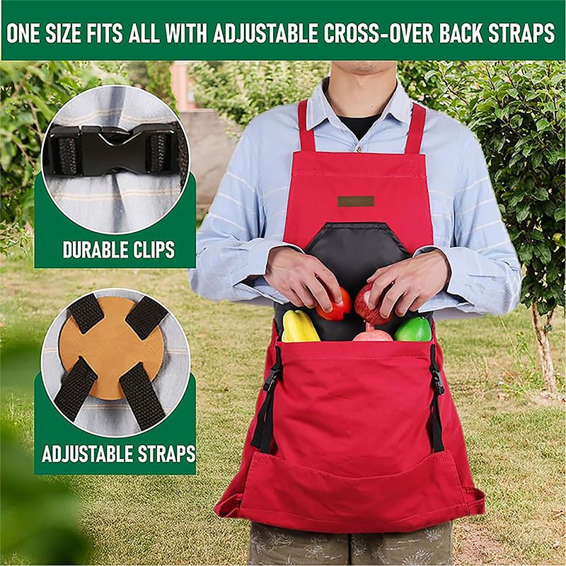 Oxford Cloth Multifunctional Gardening Apron, Thickened Durable Lightweight Large Pocket, Back Cross Straps Unisex(GREEN)