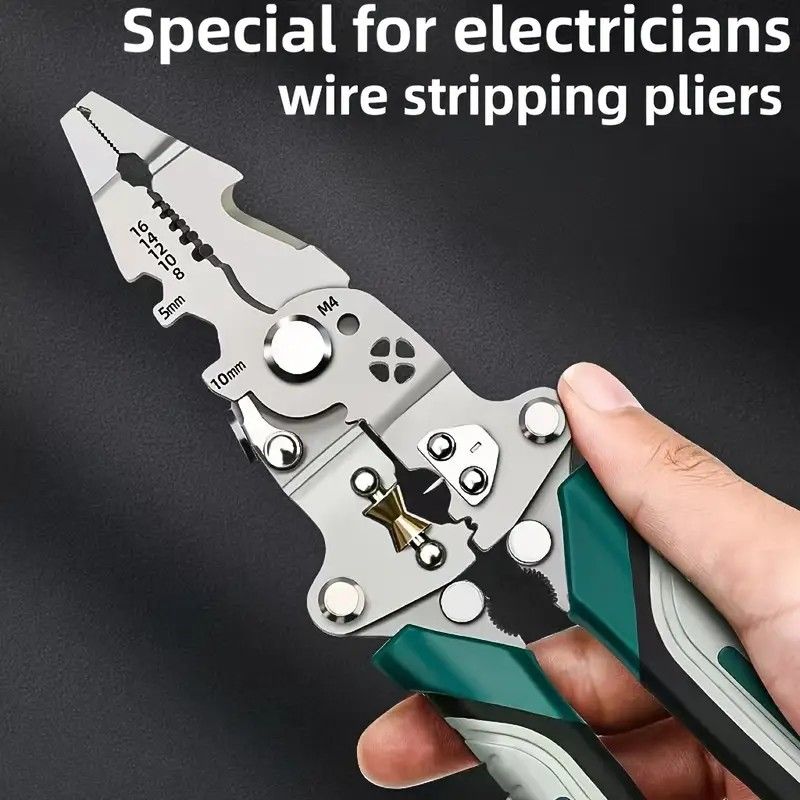 Multifunctional Folding Wire Stripper, Integrated with Wire Stripping, Crimping, Cutting, and Terminal Crimping Functions, Rubber Anti-slip Handle, Lightweight and Portable, Essential Tool for Efficient Electrician Work.
