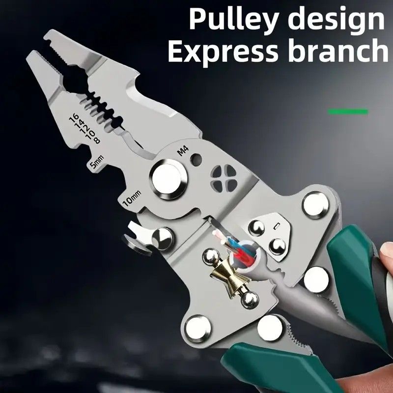 Multifunctional Folding Wire Stripper, Integrated with Wire Stripping, Crimping, Cutting, and Terminal Crimping Functions, Rubber Anti-slip Handle, Lightweight and Portable, Essential Tool for Efficient Electrician Work.