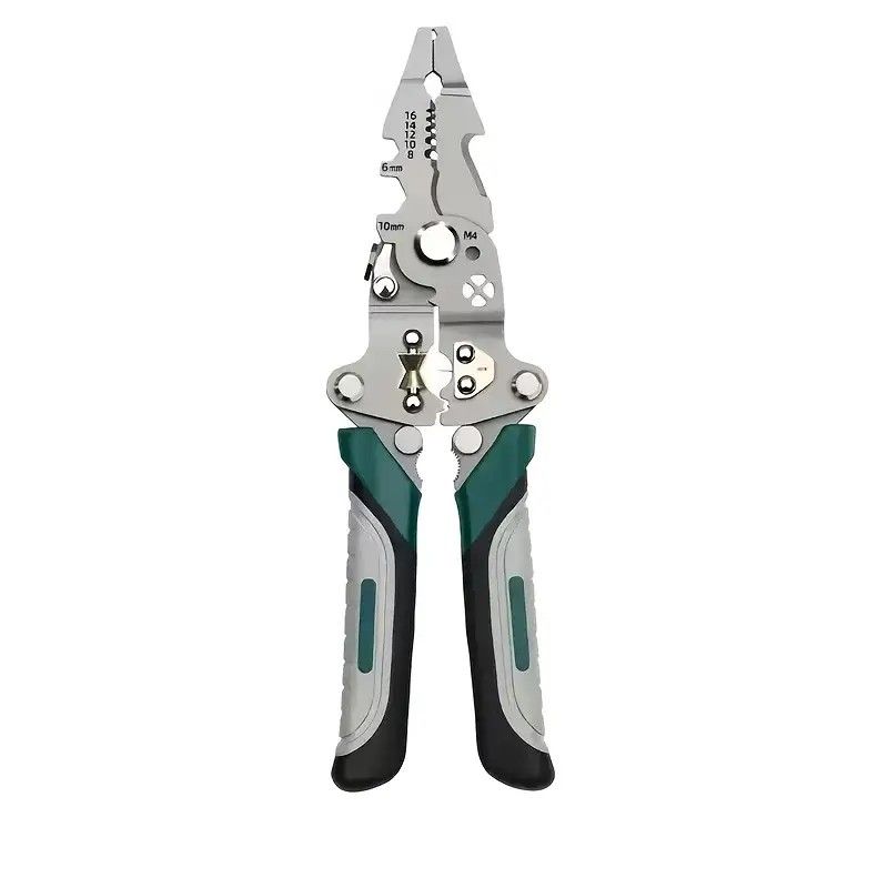 Multifunctional Folding Wire Stripper, Integrated with Wire Stripping, Crimping, Cutting, and Terminal Crimping Functions, Rubber Anti-slip Handle, Lightweight and Portable, Essential Tool for Efficient Electrician Work.