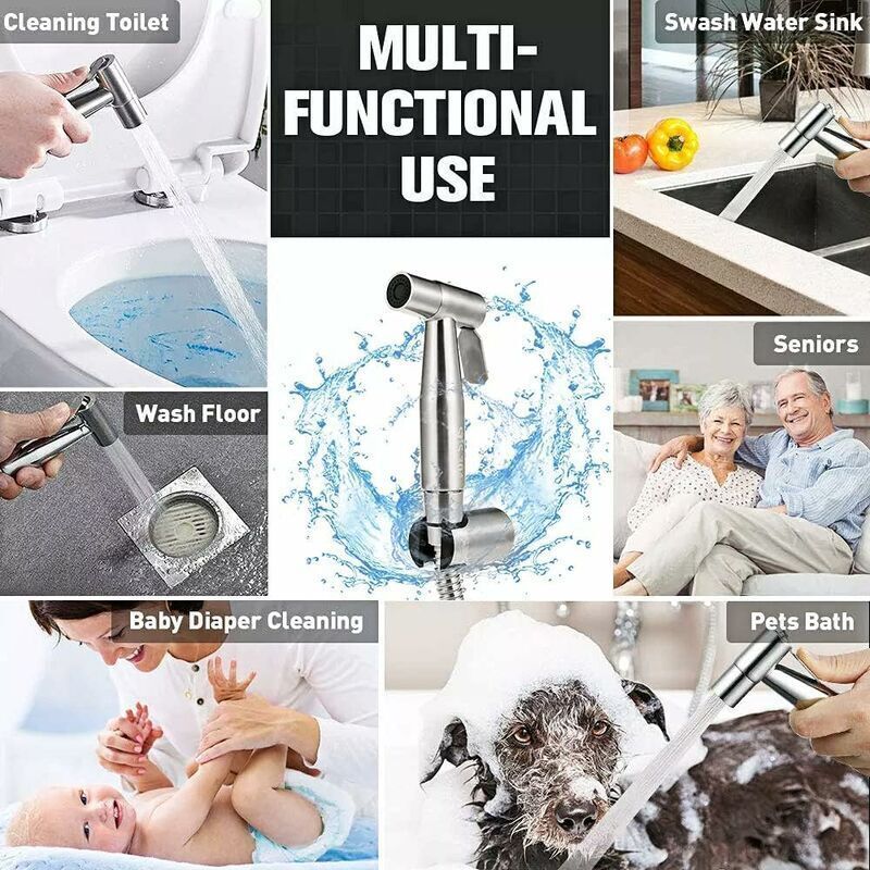 Shower Bidet for WC Stainless Steel Diaper Sprayer Bidet for Personal Hygiene Bathroom WC Silver