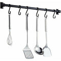 Kitchen Utensil Wall Rail 40cm Black with 6 Removable Hooks Rack