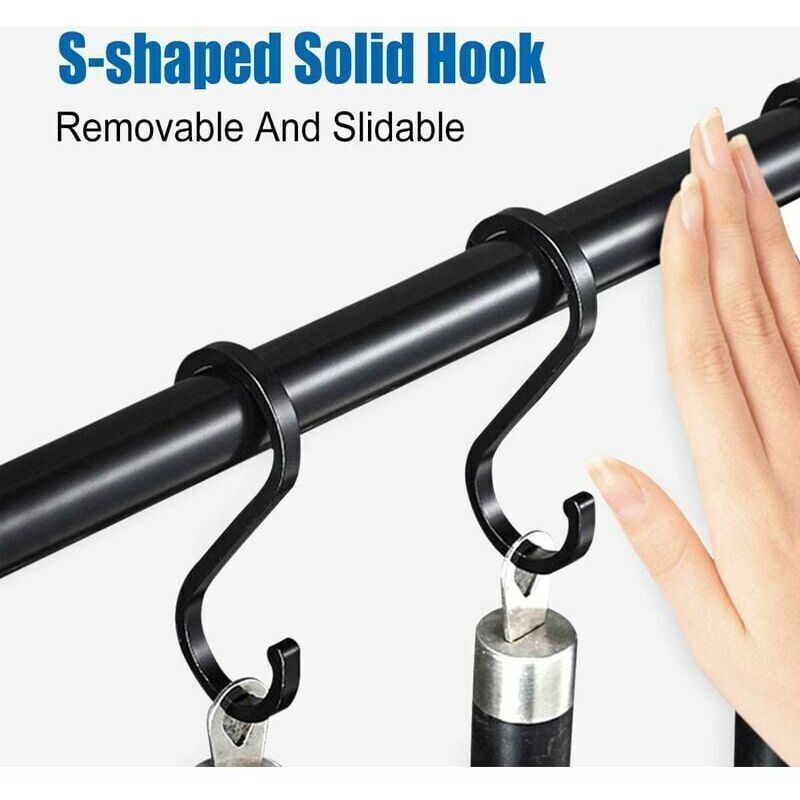 Kitchen Utensil Wall Rail 40cm Black with 6 Removable Hooks Rack