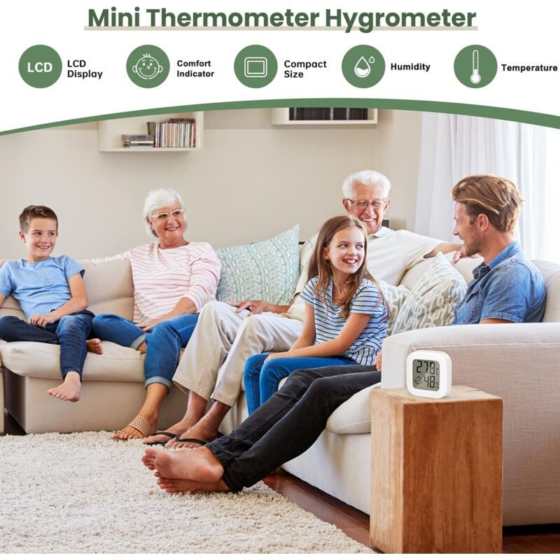 Pack Interior Thermometer Mini Hygrometer Temperature Monitor with Air Icon Comfortable for Kitchen Baby Room Greenhouse Office