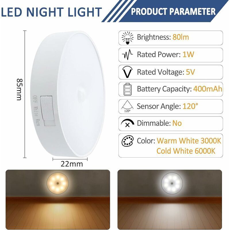 3x USB Rechargeable Motion Sensor LED Night Lights Indoor Stairs Garage