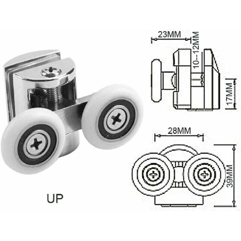 4 Pcs Double Castors, 2 Zinc Alloy Bathroom Castors Diameter for Sliding Shower Door, 23mm Diameter