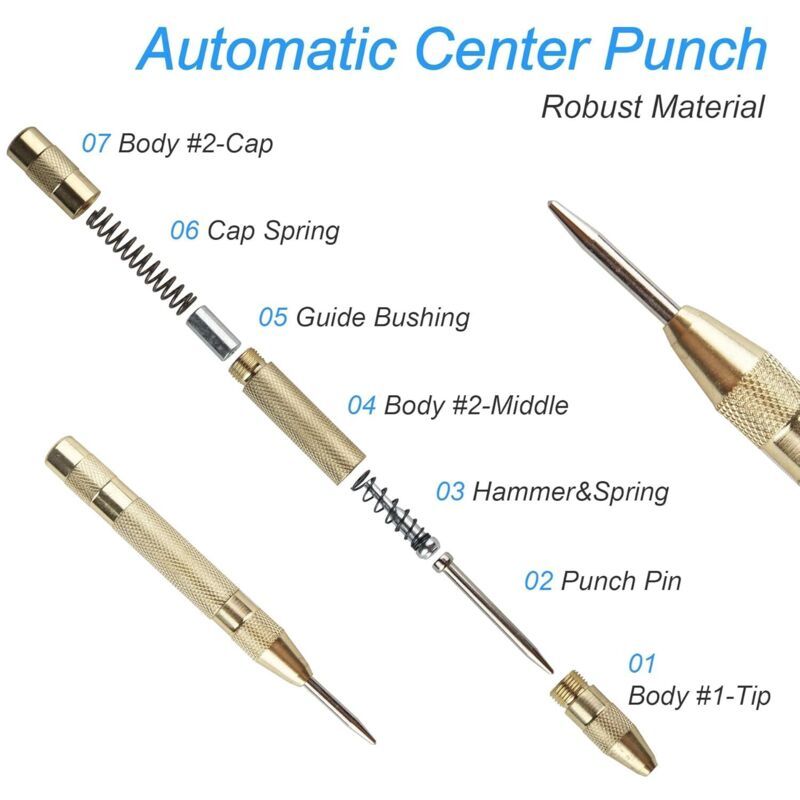 2x Automatic Centre Punch 4in Steel Auto Marking Tool Wood Metal Glass