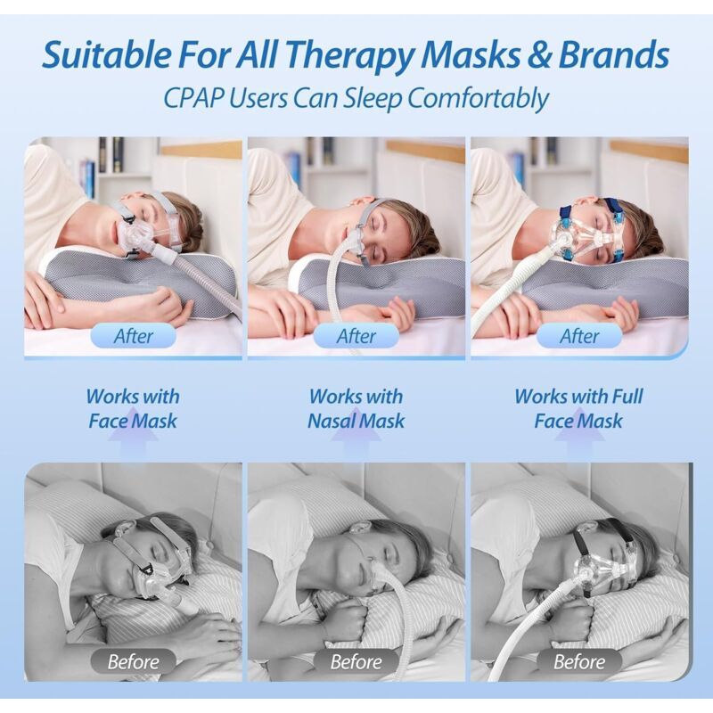 CPAP Memory Foam Pillow Side Sleeper Reduces Mask Pressure Air Leaks