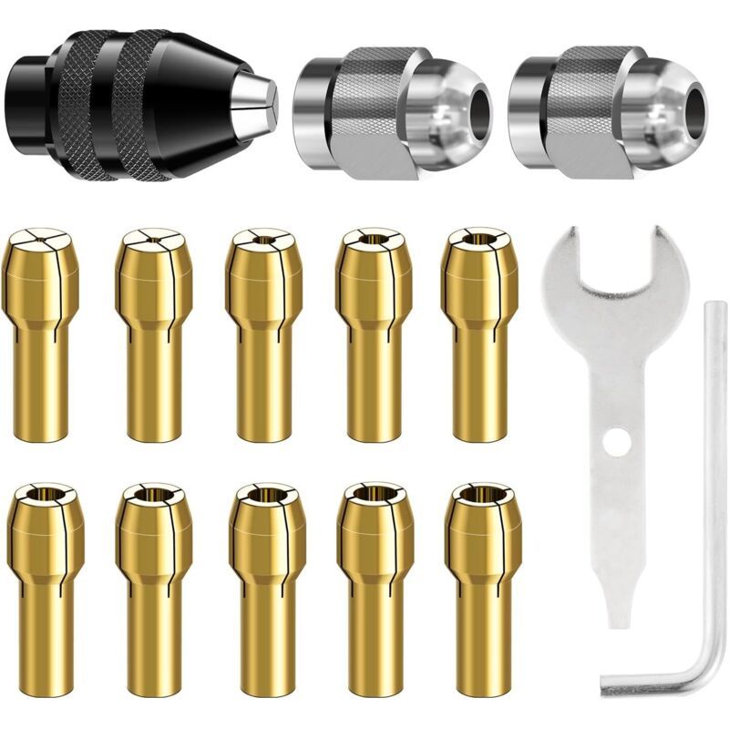 15x Rotary Tool Collet Chuck Set 0.8-3.2mm Dremel Compatible 4485 4486
