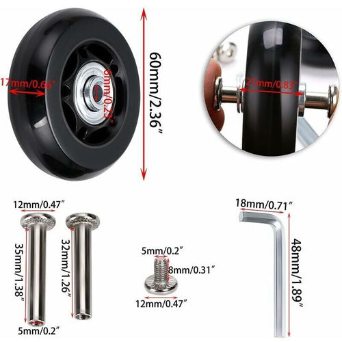 2x Suitcase Wheels 60x18mm Luggage Replacement Castors with Bearings