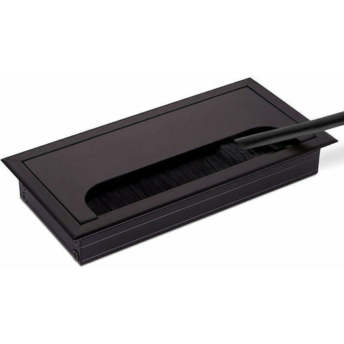 2x Recessed Desk Cable Management Covers Aluminium Black 80x280mm