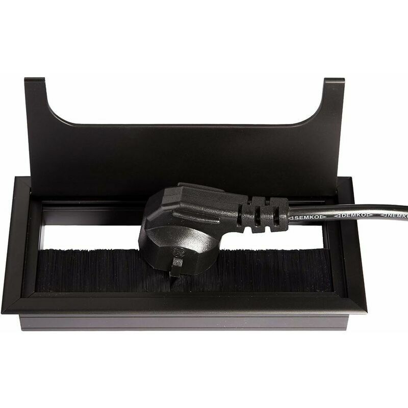 2x Recessed Desk Cable Management Covers Aluminium Black 80x280mm