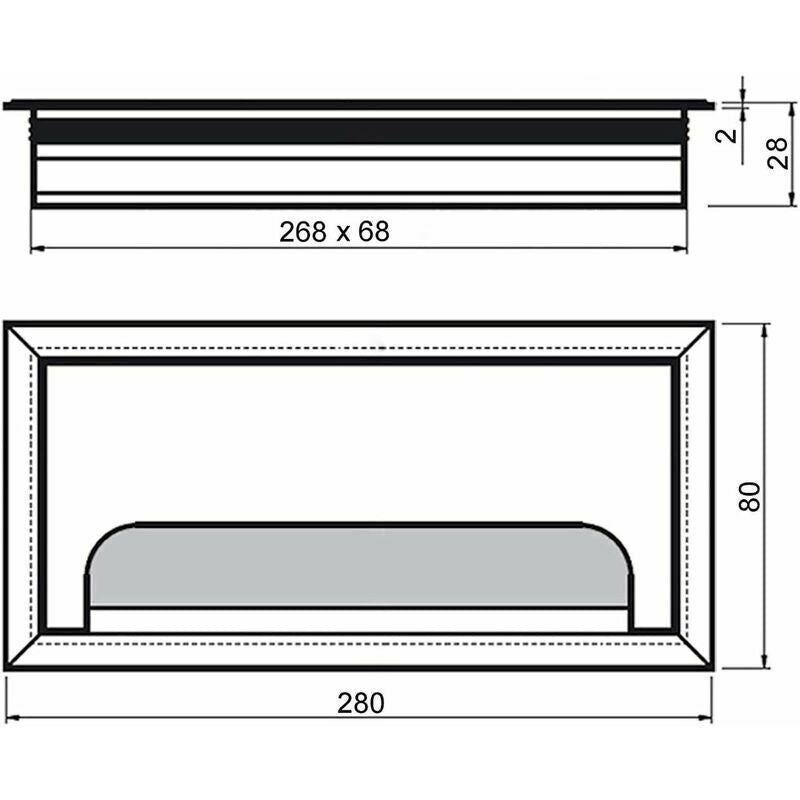 2x Recessed Desk Cable Management Covers Aluminium Black 80x280mm