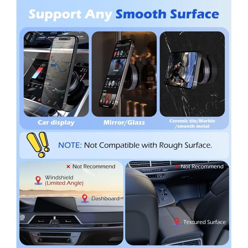 Magnetic Suction Cup Car Phone Holder Compatible with MagSafe Black, for Mirror and Glass and Gym