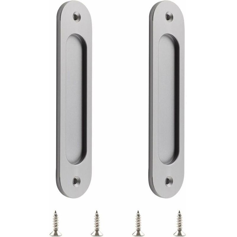 2x Oval Recessed Sliding Door Handles Matte Aluminium Barn Door Pulls