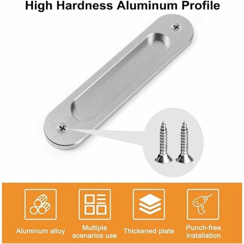 2x Oval Recessed Sliding Door Handles Matte Aluminium Barn Door Pulls