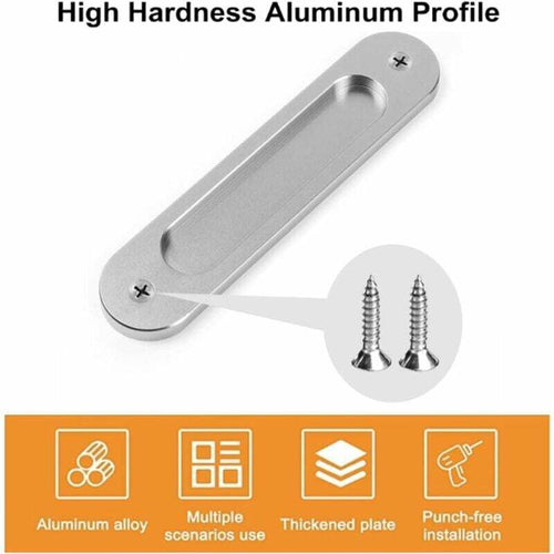 2x Oval Recessed Sliding Door Handles Matte Aluminium Barn Door Pulls