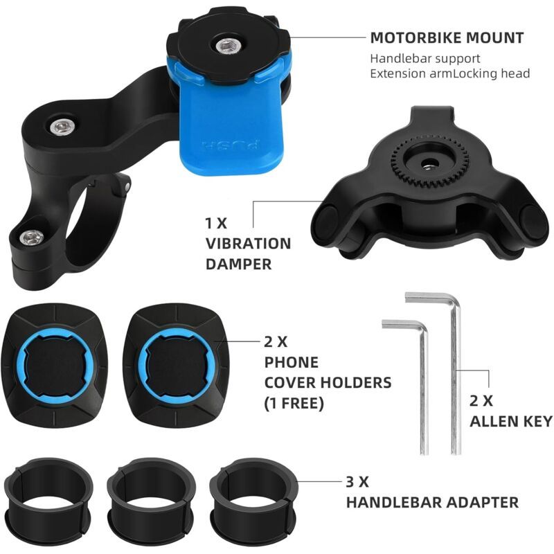 Motorcycle Phone Holder Twist Lock Vibration Damper Handlebar Mount Blue